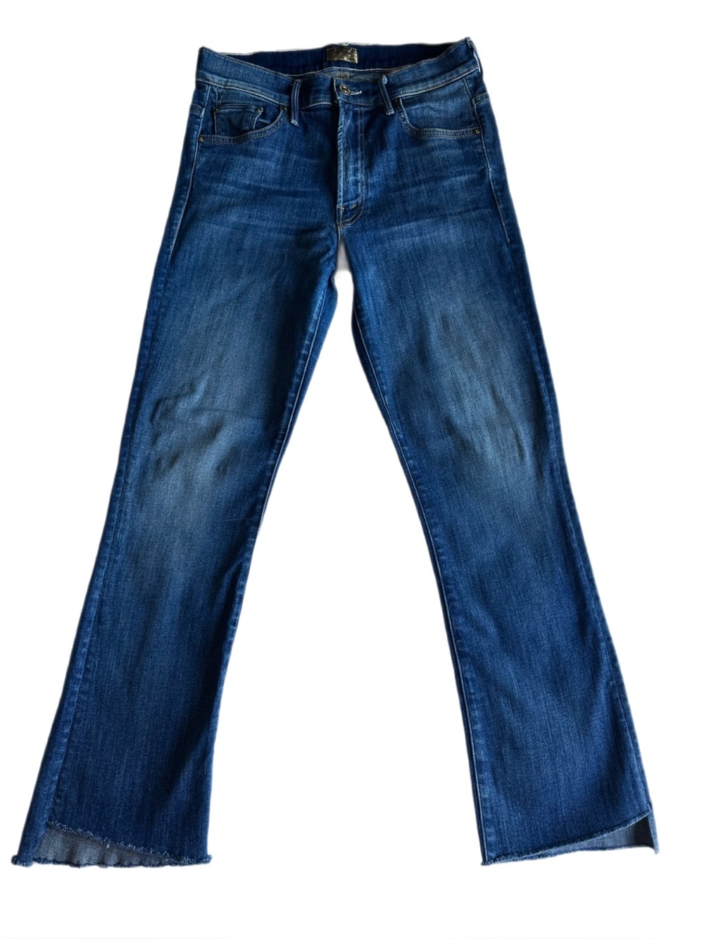 MOTHER The Insider Crop Step Fray Jeans Lived-In Look Medium Blue Size 27